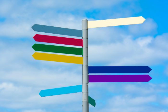 Colourful signs on a post